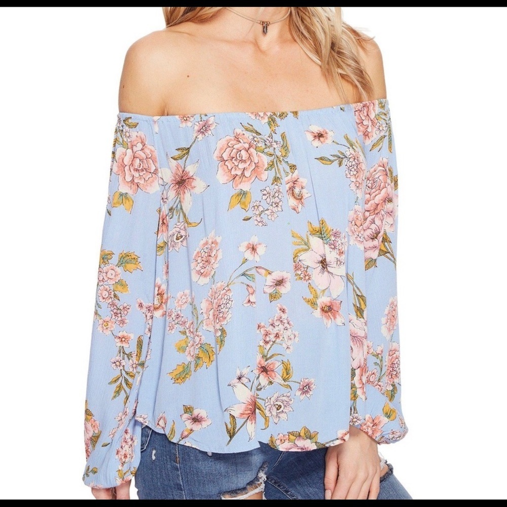 Billabong Floral Off-Shoulder Blouse - Blue and Pink